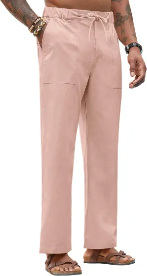 Linen Pants for Men - Casual Wide Leg Beach & Lounge Pants with Pockets