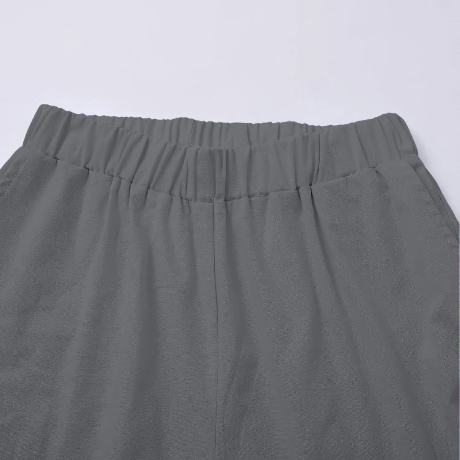 Linen Pants for Women Cotton Casual Elastic Waist Drawstring Straight Wide Leg Plus Size Capri Pant with Pockets 2025