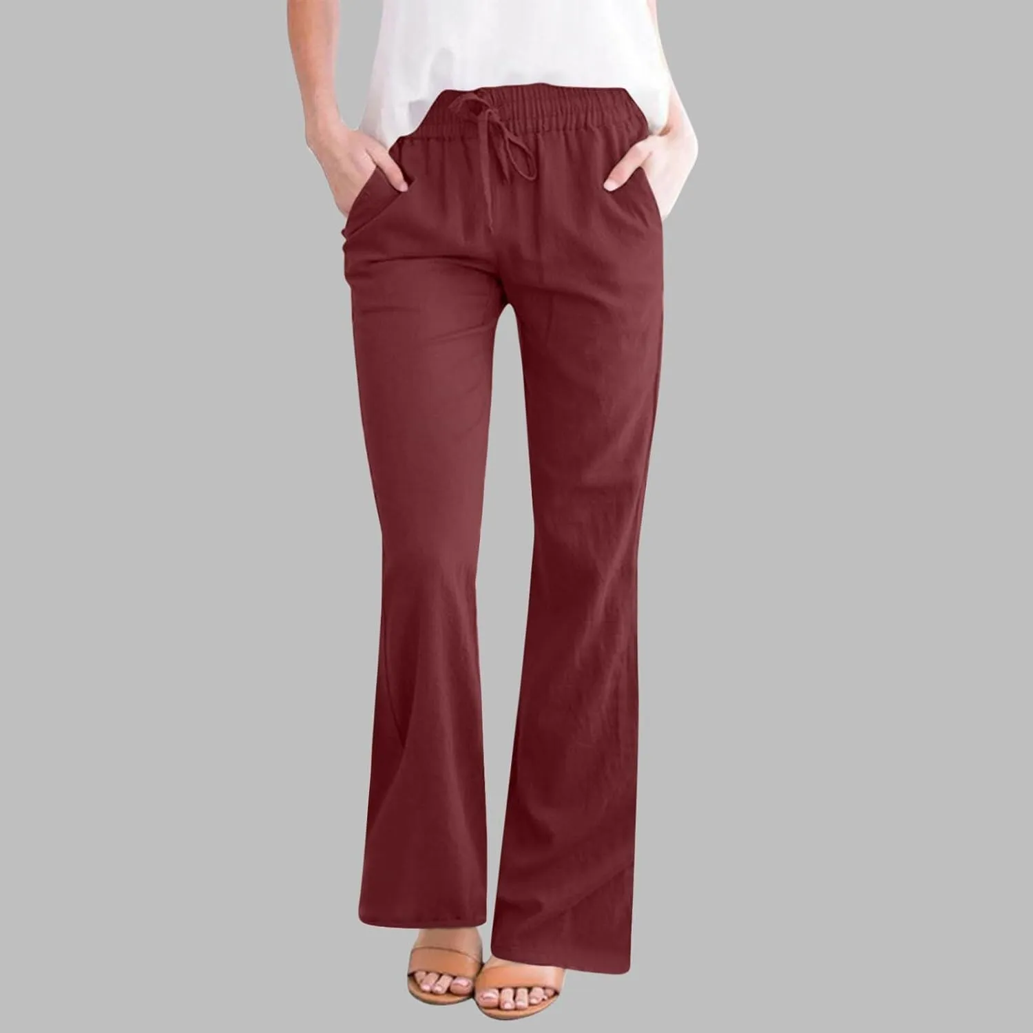 Linen Pants Women Summer Drawstring Plus Size Linen Pants for Women Casual Baggy High Waisted Pants Trousers