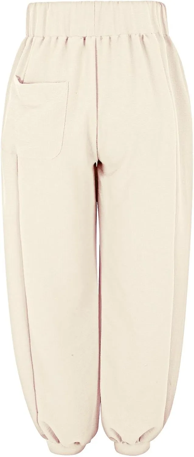Litetao Linen Pants Women Summer Short Womens Casual Elastic Drawstring Pants Straight Trousers with Pockets Cargo Pants