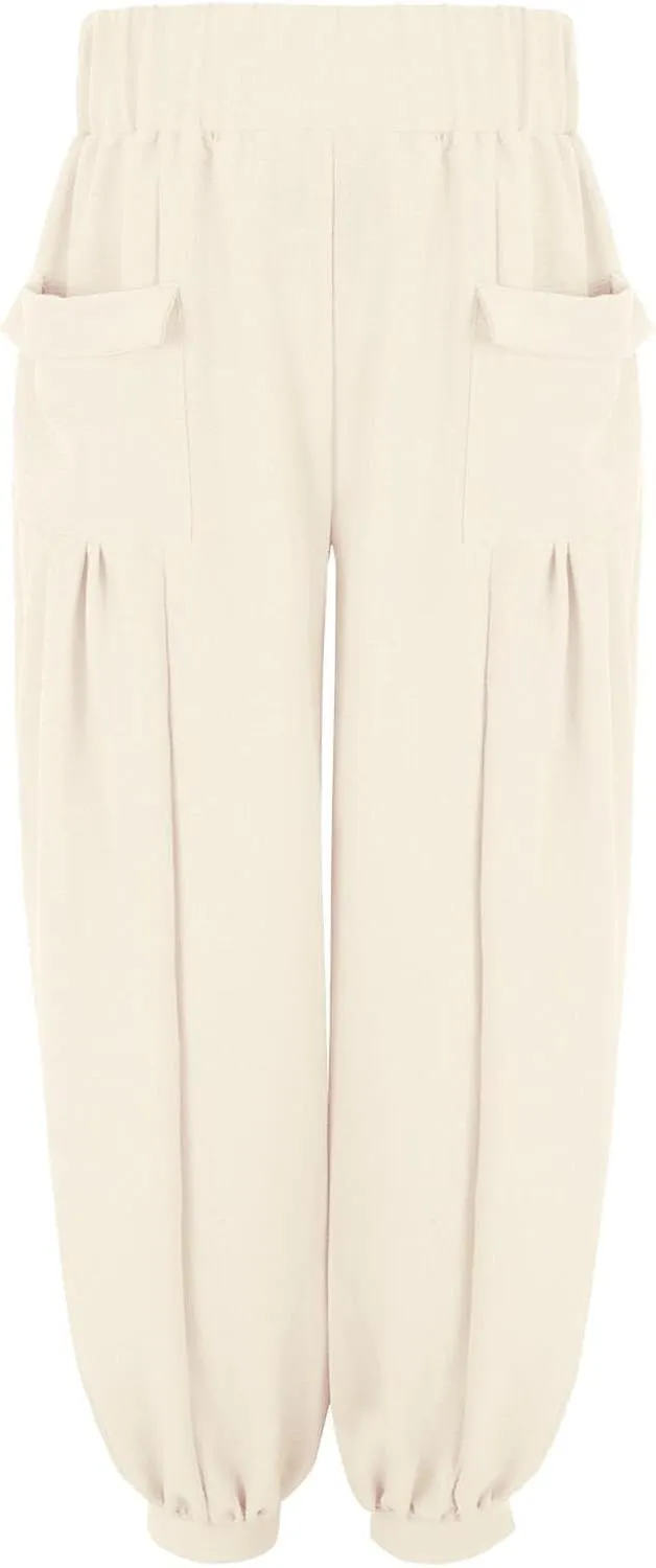 Litetao Linen Pants Women Summer Short Womens Casual Elastic Drawstring Pants Straight Trousers with Pockets Cargo Pants