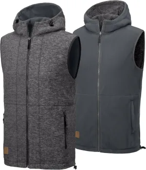 Little Donkey Andy Men's Reversible Fleece Vest Lightweight Warm Sleeveless Jacket with Hood for Hiking Walking Travel