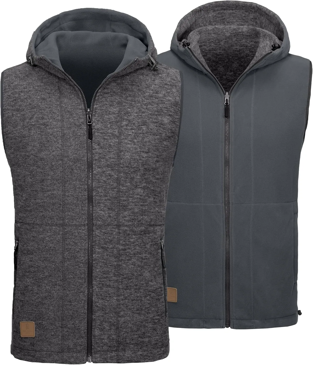 Little Donkey Andy Men's Reversible Fleece Vest Lightweight Warm Sleeveless Jacket with Hood for Hiking Walking Travel