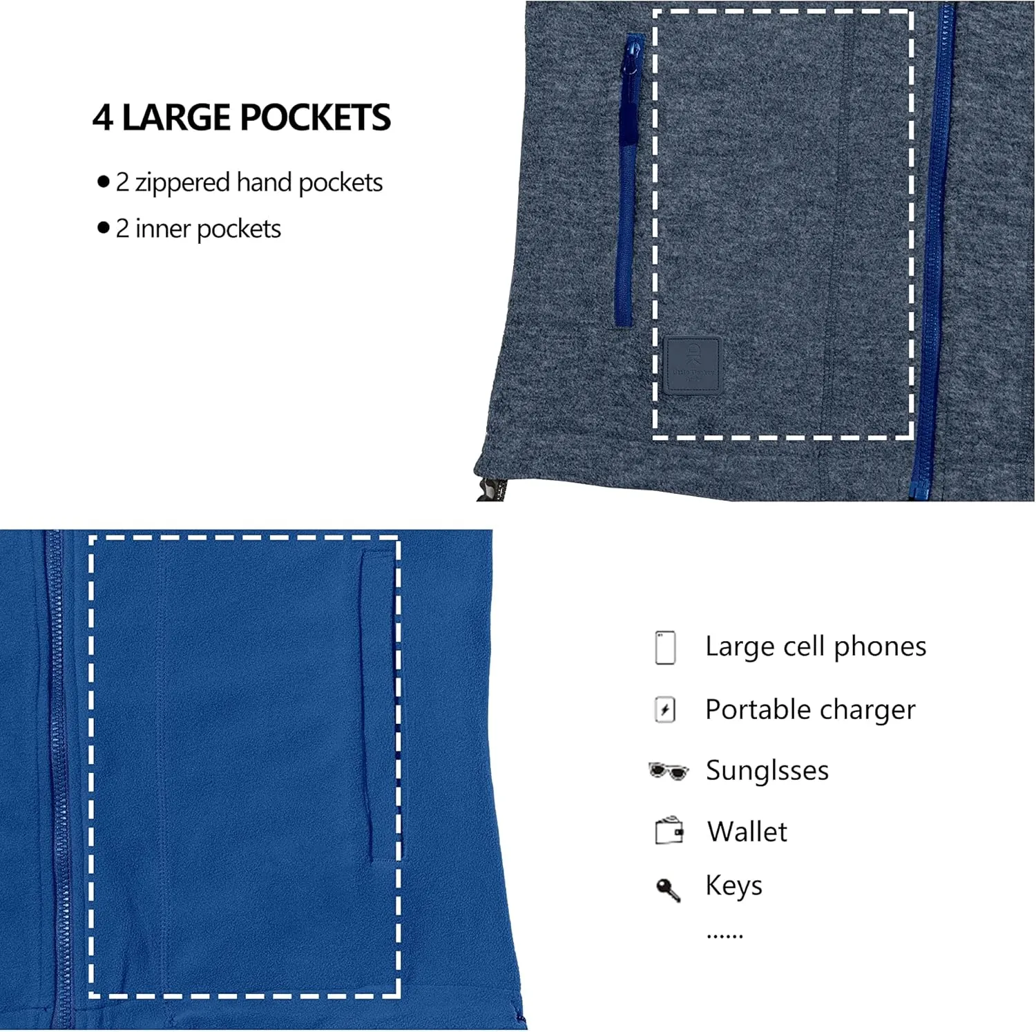 Little Donkey Andy Men's Reversible Fleece Vest Lightweight Warm Sleeveless Jacket with Hood for Hiking Walking Travel