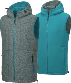 Little Donkey Andy Men's Reversible Fleece Vest Lightweight Warm Sleeveless Jacket with Hood for Hiking Walking Travel