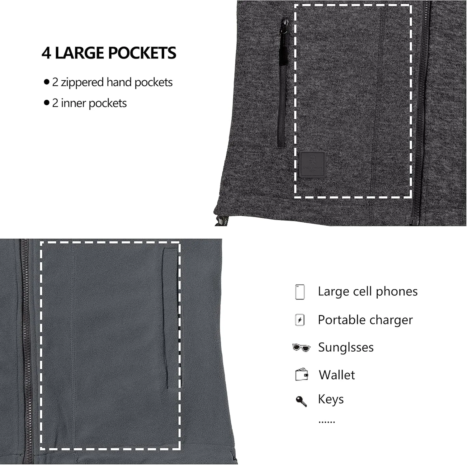Little Donkey Andy Men's Reversible Fleece Vest Lightweight Warm Sleeveless Jacket with Hood for Hiking Walking Travel