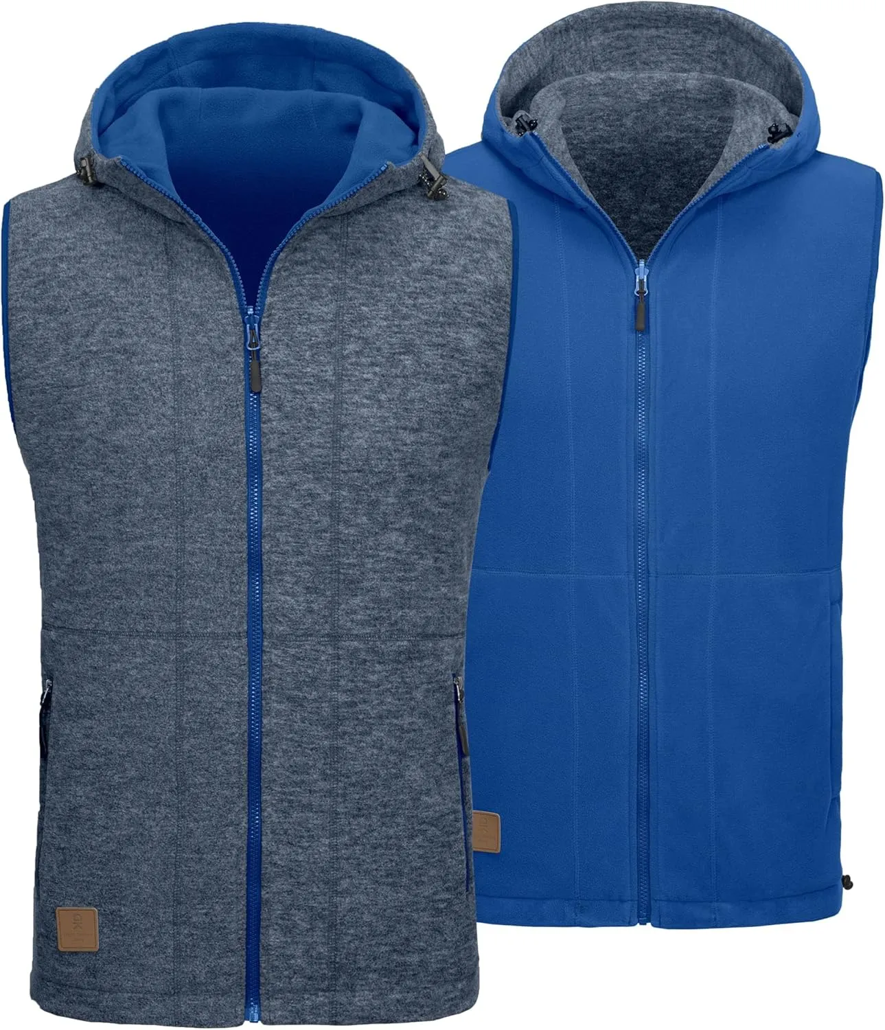 Little Donkey Andy Men's Reversible Fleece Vest Lightweight Warm Sleeveless Jacket with Hood for Hiking Walking Travel