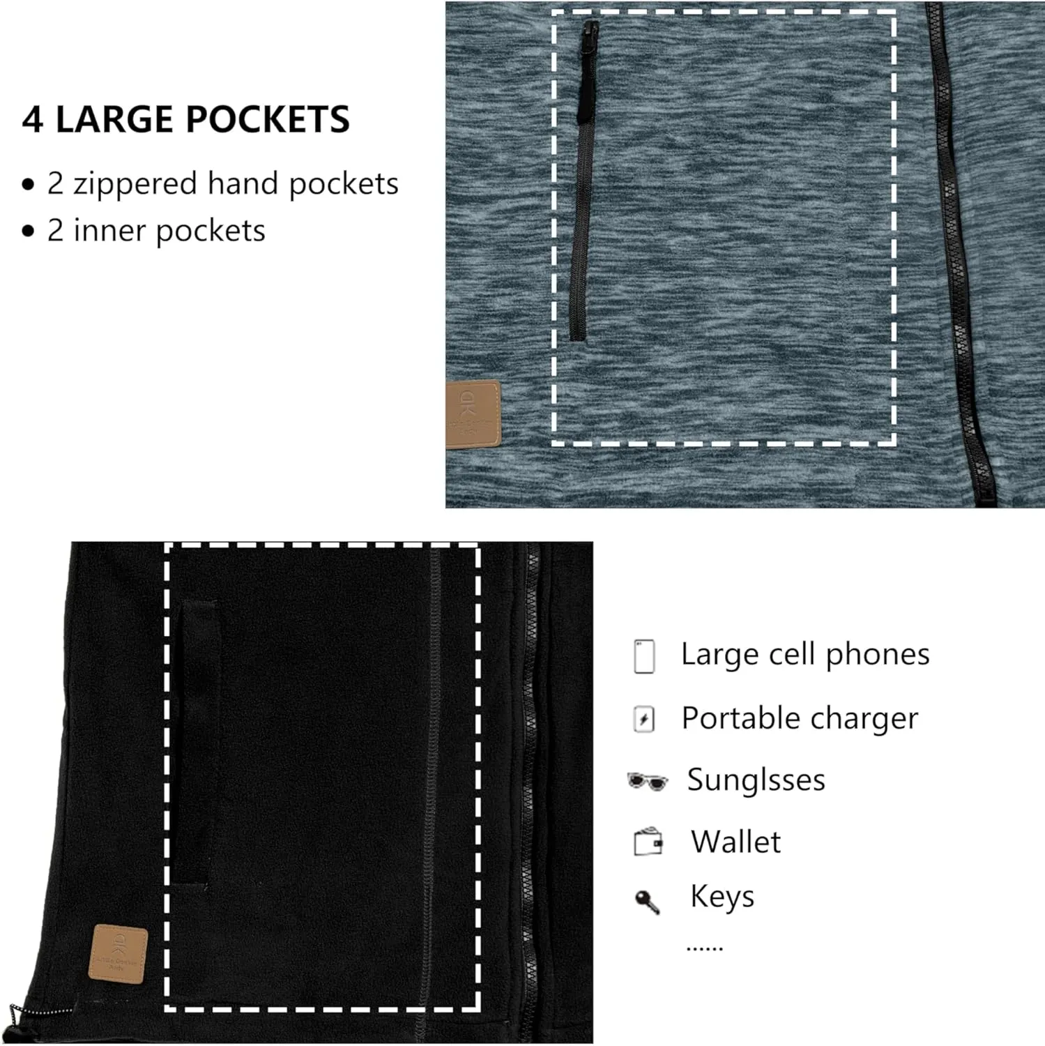 Little Donkey Andy Men's Reversible Fleece Vest Lightweight Warm Sleeveless Jacket with Hood for Hiking Walking Travel