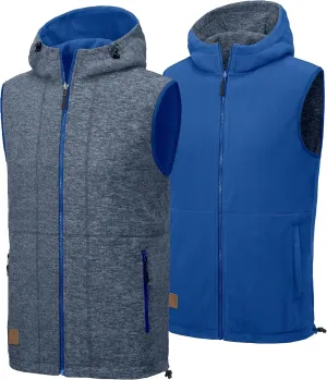 Little Donkey Andy Men's Reversible Fleece Vest Lightweight Warm Sleeveless Jacket with Hood for Hiking Walking Travel