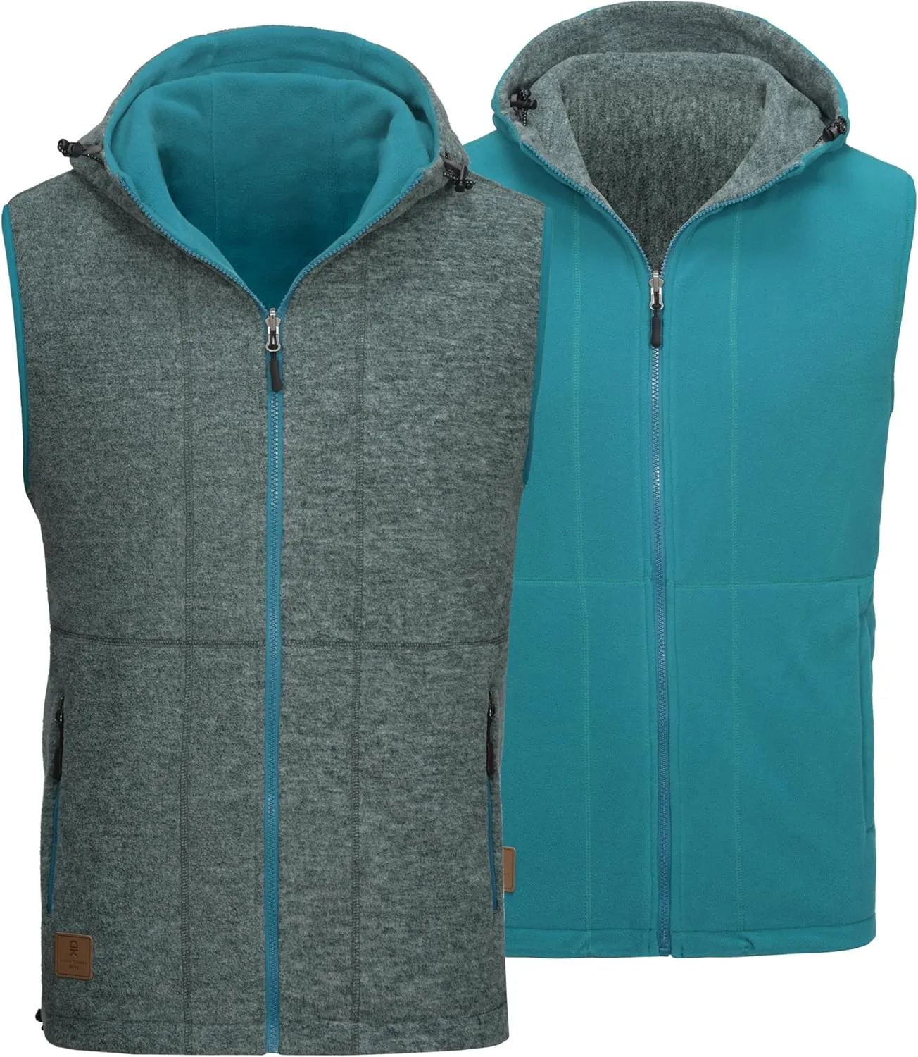 Little Donkey Andy Men's Reversible Fleece Vest Lightweight Warm Sleeveless Jacket with Hood for Hiking Walking Travel