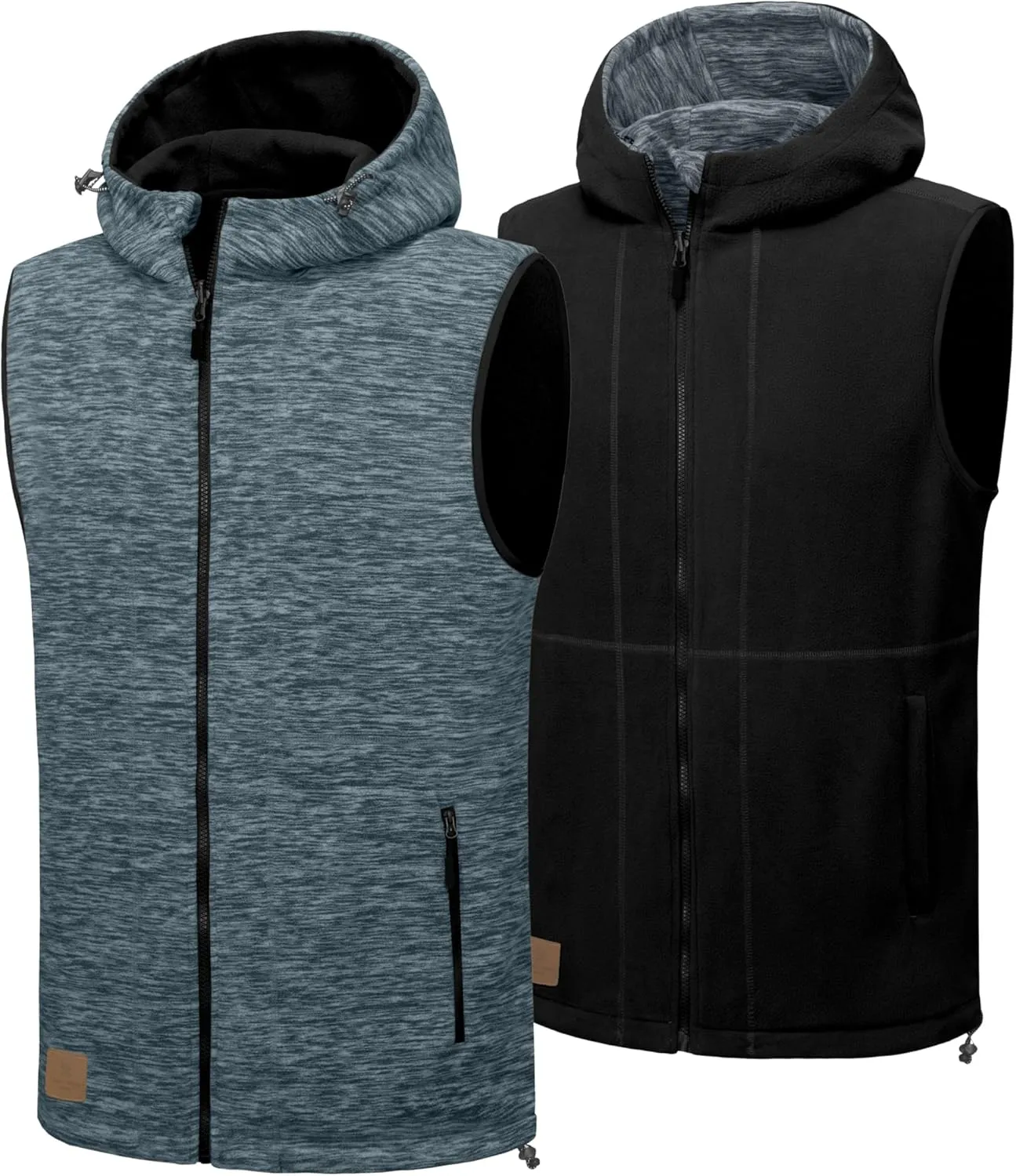 Little Donkey Andy Men's Reversible Fleece Vest Lightweight Warm Sleeveless Jacket with Hood for Hiking Walking Travel