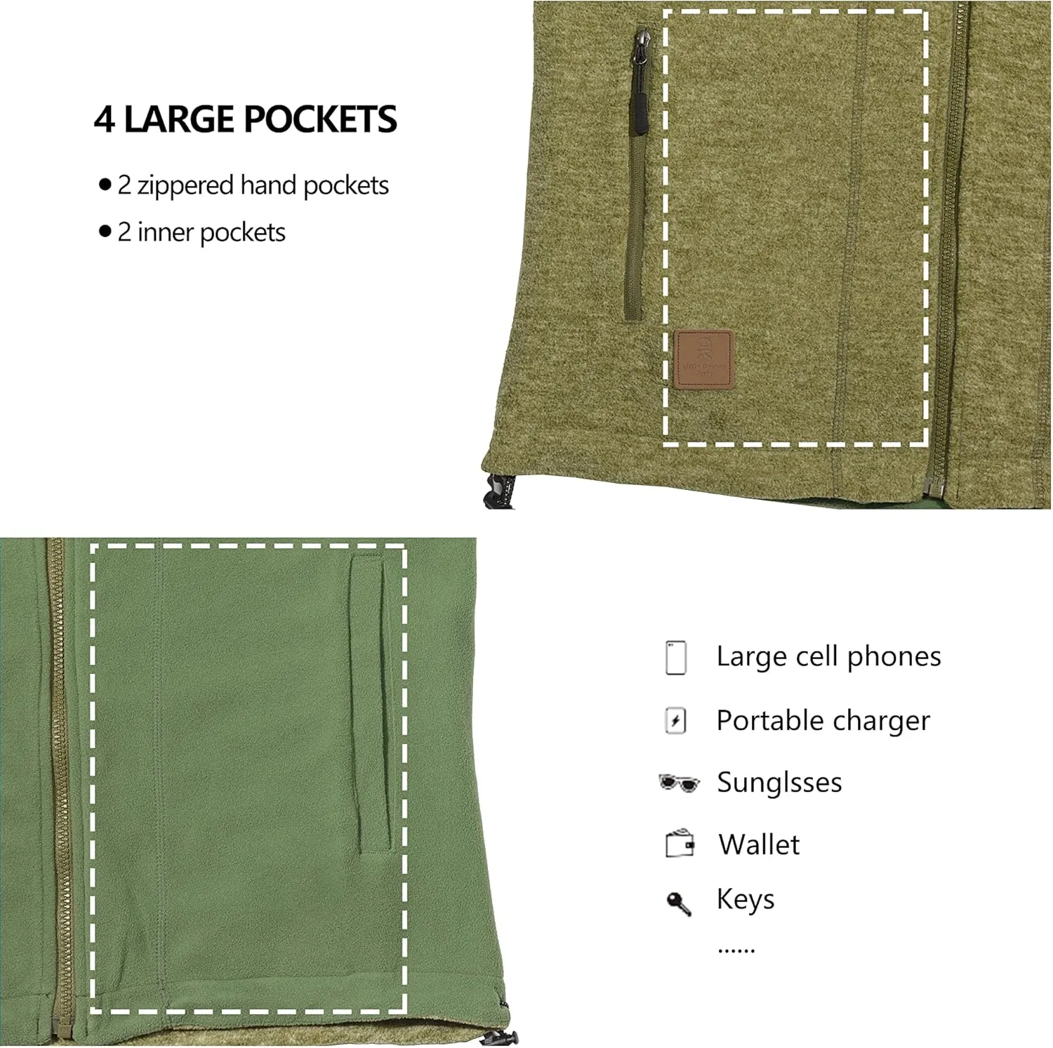 Little Donkey Andy Men's Reversible Fleece Vest Lightweight Warm Sleeveless Jacket with Hood for Hiking Walking Travel