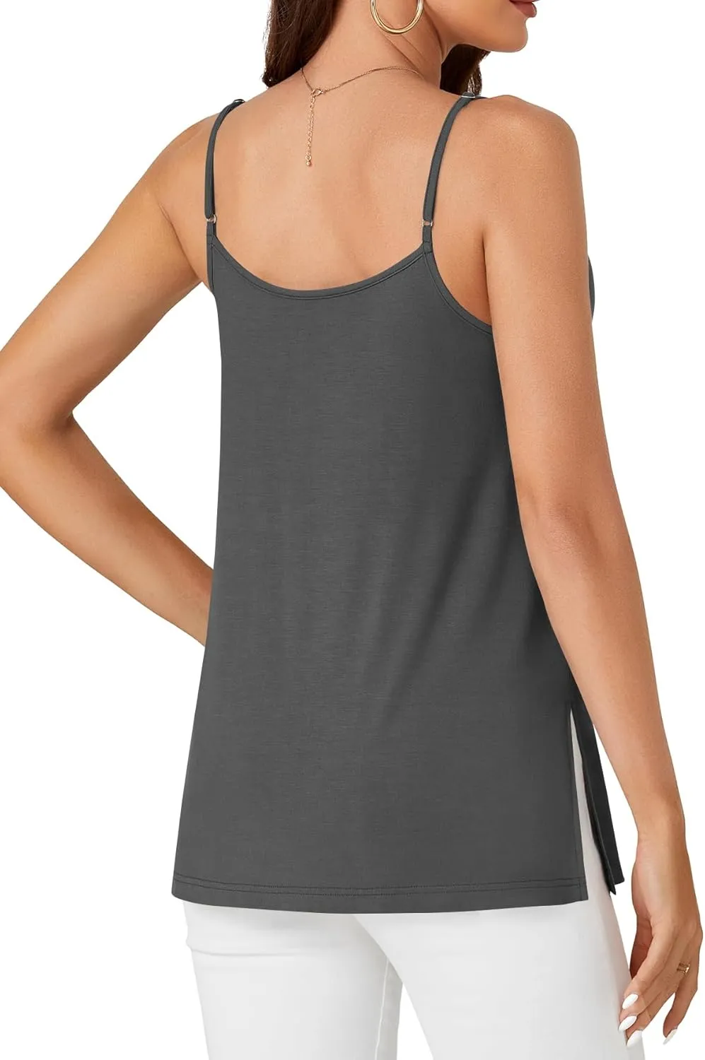 LYANER Women's Loose Square Neck Spaghetti Straps Slit Side Camisole Tank Cami Top