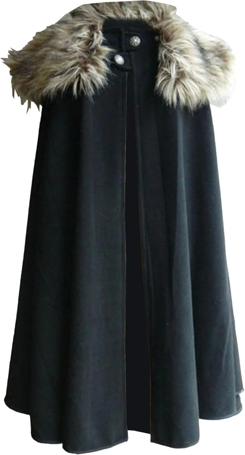 Maiyifu-GJ Cloak Coat For Men Winter Warm Gothic Fleece Collar Long Cape Cloak Vintage Medieval Renaissance Cape