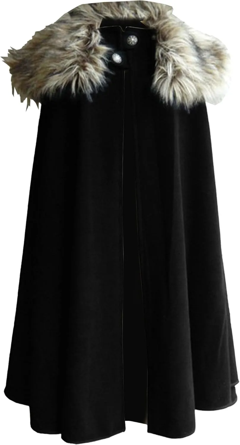 Maiyifu-GJ Cloak Coat For Men Winter Warm Gothic Fleece Collar Long Cape Cloak Vintage Medieval Renaissance Cape