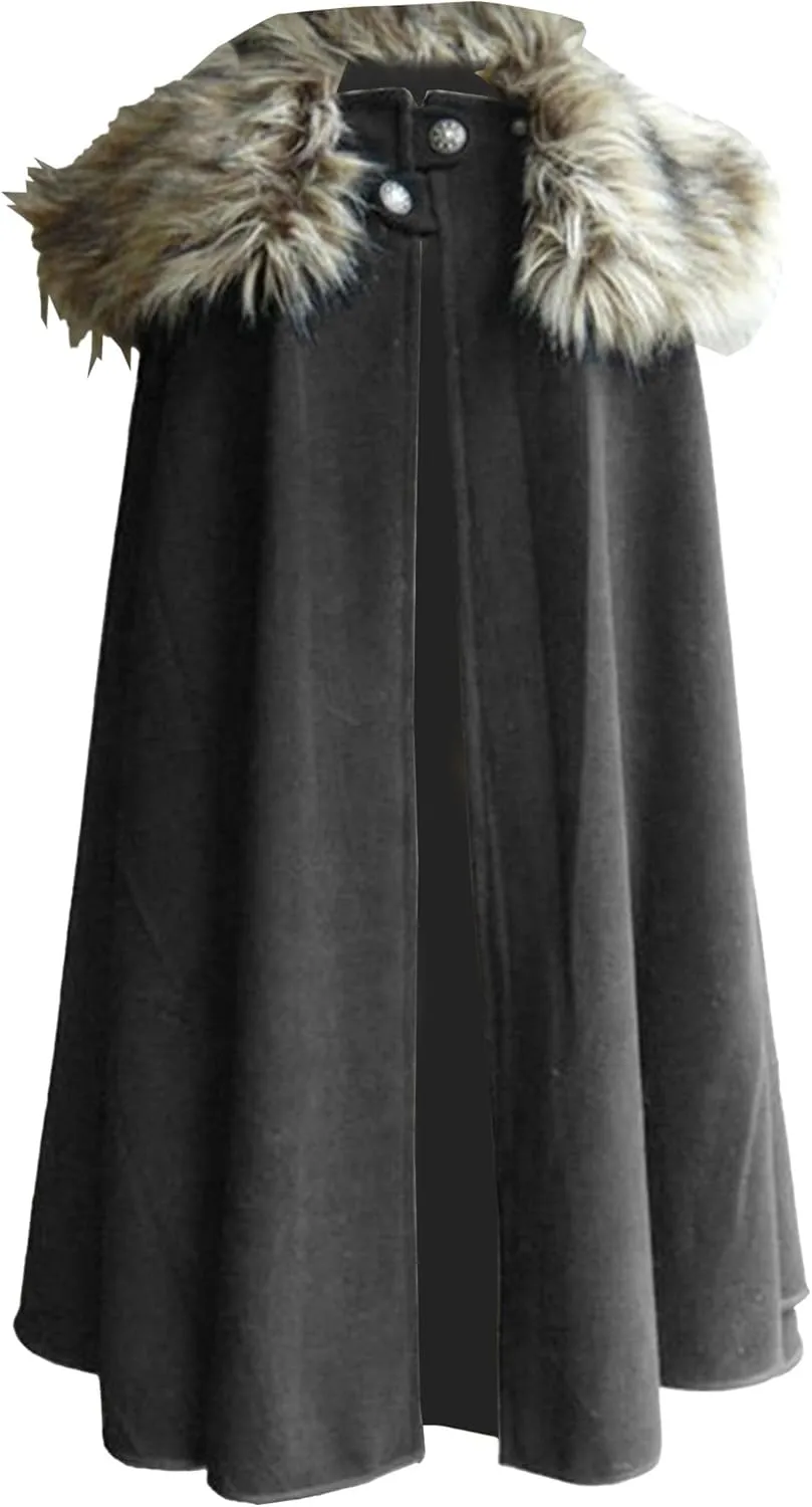 Maiyifu-GJ Cloak Coat For Men Winter Warm Gothic Fleece Collar Long Cape Cloak Vintage Medieval Renaissance Cape