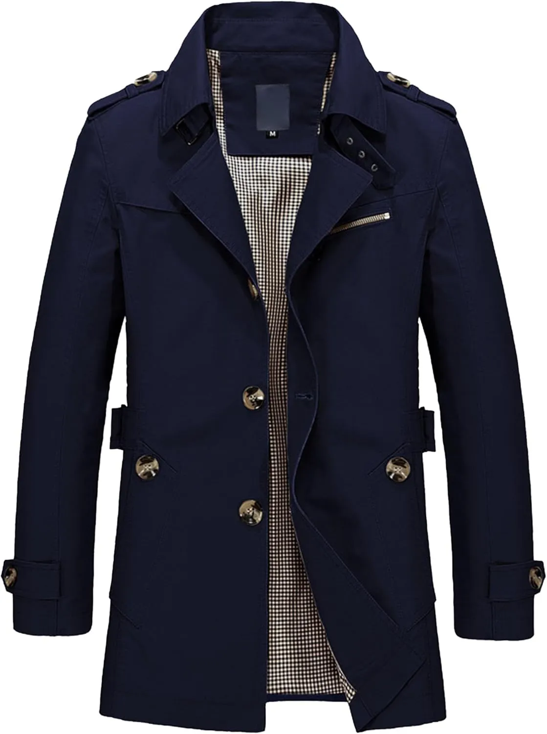 Maiyifu-GJ Mens Military Trench Lightweight Coat Long Sleeve Single Breasted Windbreaker Slim Fit Turn Down Collar Jacket