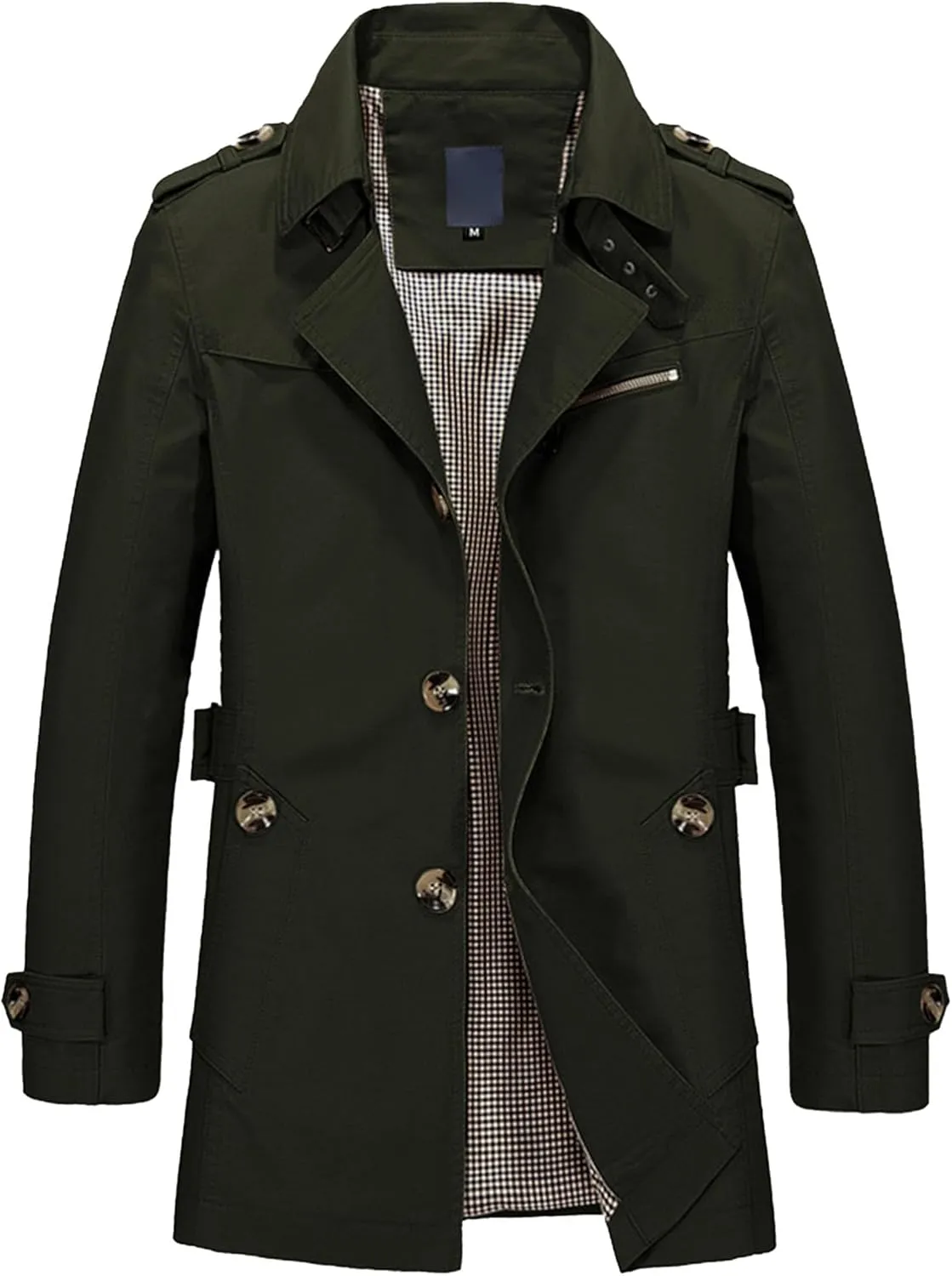 Maiyifu-GJ Mens Military Trench Lightweight Coat Long Sleeve Single Breasted Windbreaker Slim Fit Turn Down Collar Jacket
