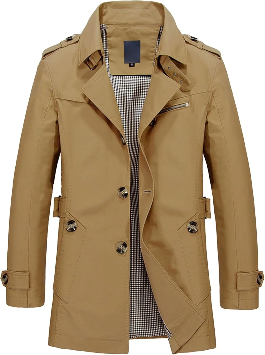 Maiyifu-GJ Mens Military Trench Lightweight Coat Long Sleeve Single Breasted Windbreaker Slim Fit Turn Down Collar Jacket