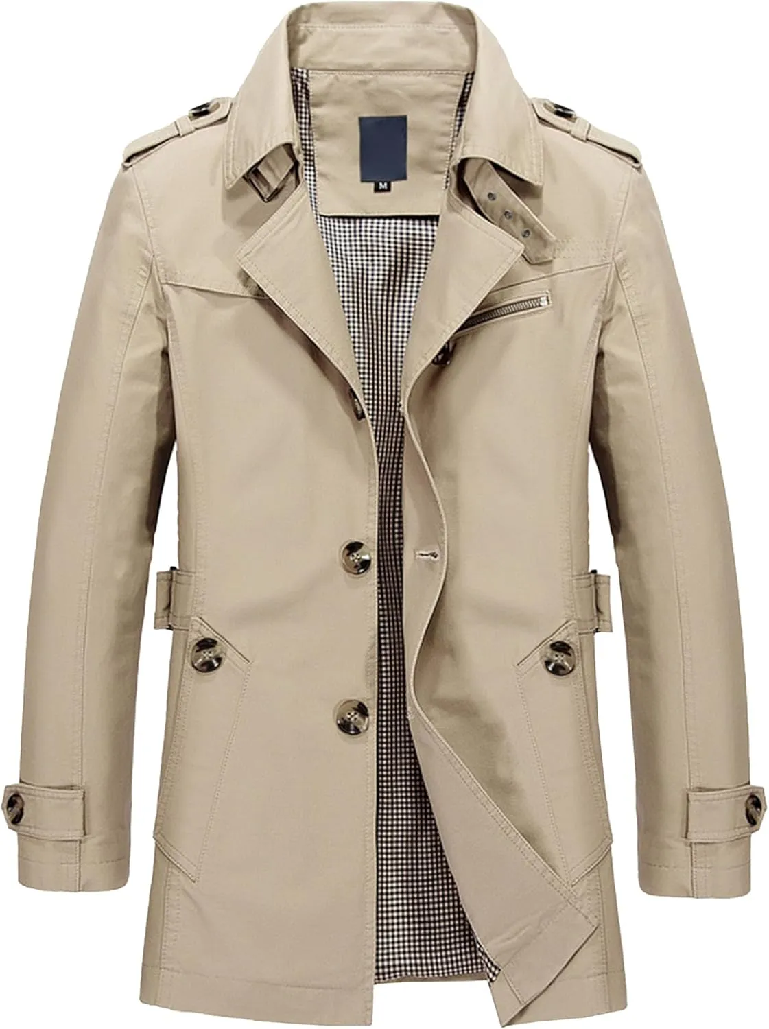 Maiyifu-GJ Mens Military Trench Lightweight Coat Long Sleeve Single Breasted Windbreaker Slim Fit Turn Down Collar Jacket