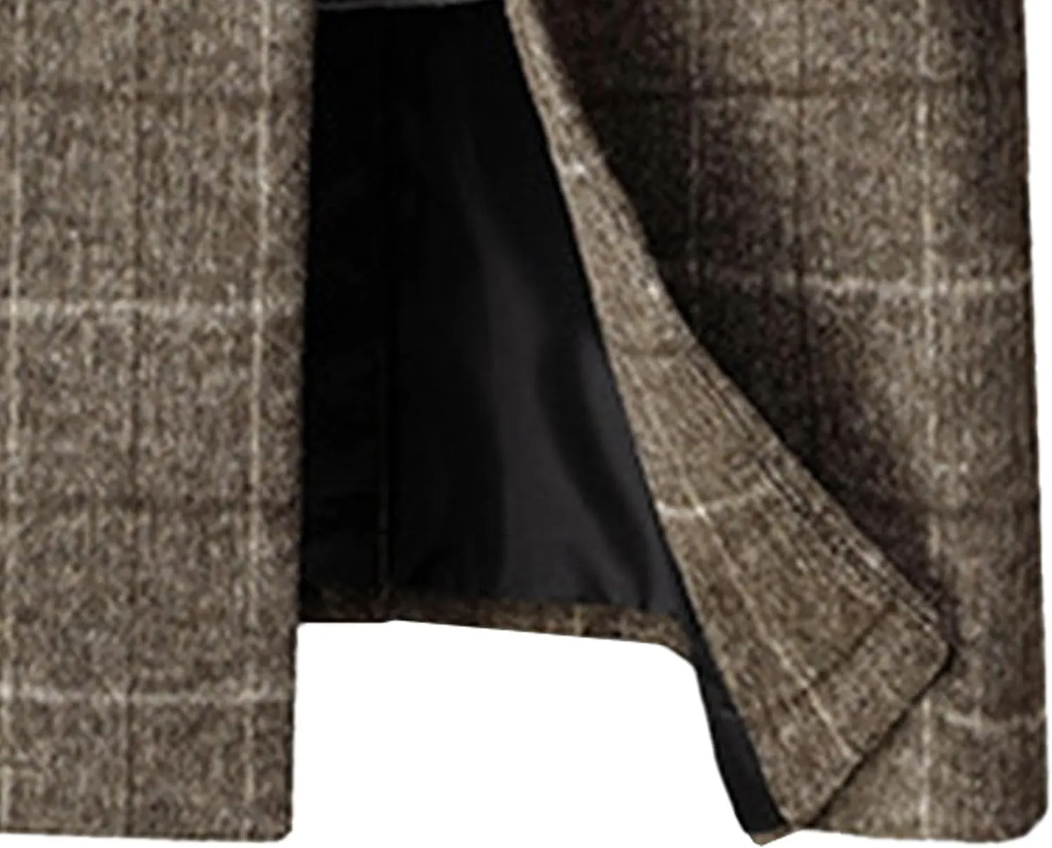 Maiyifu-GJ Mens Plaid Trench Coat Winter Single Breasted Wool Blend Top Pea Coat Classic Stylish Business Overcoat