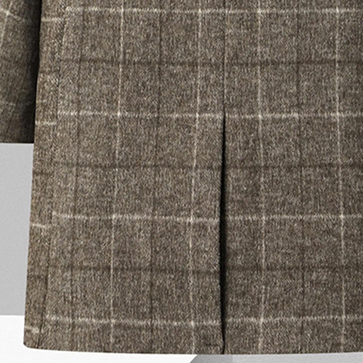 Maiyifu-GJ Mens Plaid Trench Coat Winter Single Breasted Wool Blend Top Pea Coat Classic Stylish Business Overcoat