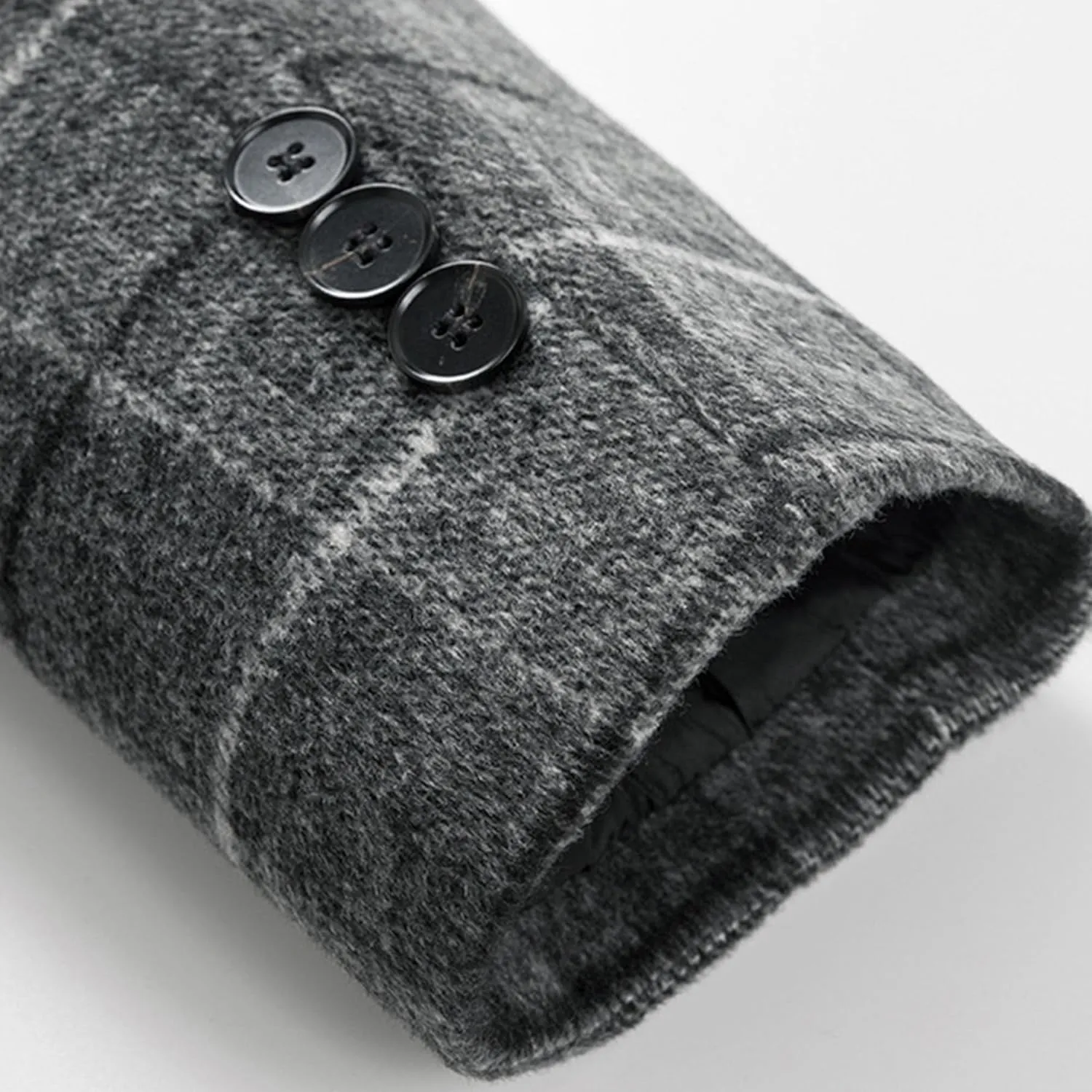Maiyifu-GJ Mens Plaid Trench Coat Winter Single Breasted Wool Blend Top Pea Coat Classic Stylish Business Overcoat