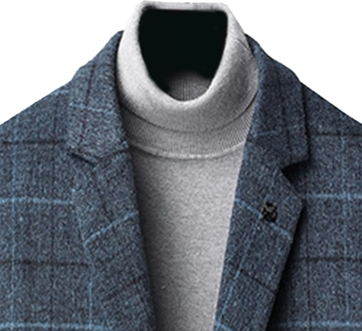 Maiyifu-GJ Mens Plaid Trench Coat Winter Single Breasted Wool Blend Top Pea Coat Classic Stylish Business Overcoat