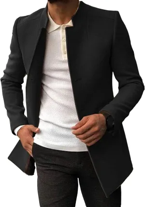 Maiyifu-GJ Mens Single Breasted Trench Coat Winter Warm Blend Pea Coat Lapel Work Business Jacket Outerwear