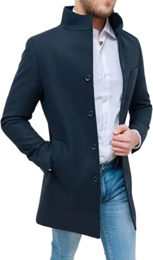 Maiyifu-GJ Mens Single Breasted Trench Coat Winter Warm Blend Pea Coat Lapel Work Business Jacket Outerwear