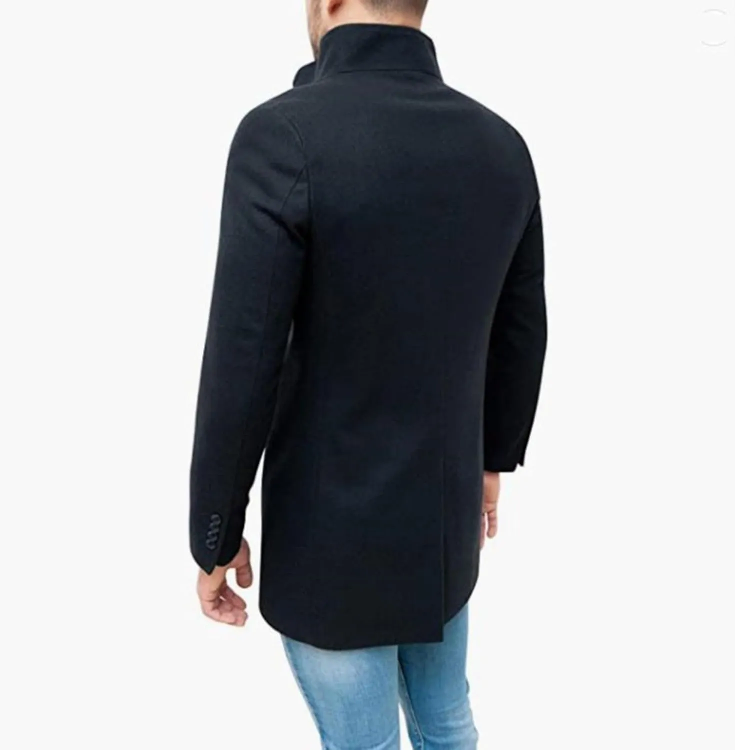 Maiyifu-GJ Mens Single Breasted Trench Coat Winter Warm Blend Pea Coat Lapel Work Business Jacket Outerwear