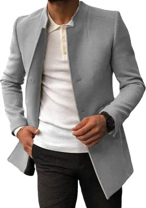 Maiyifu-GJ Mens Single Breasted Trench Coat Winter Warm Blend Pea Coat Lapel Work Business Jacket Outerwear