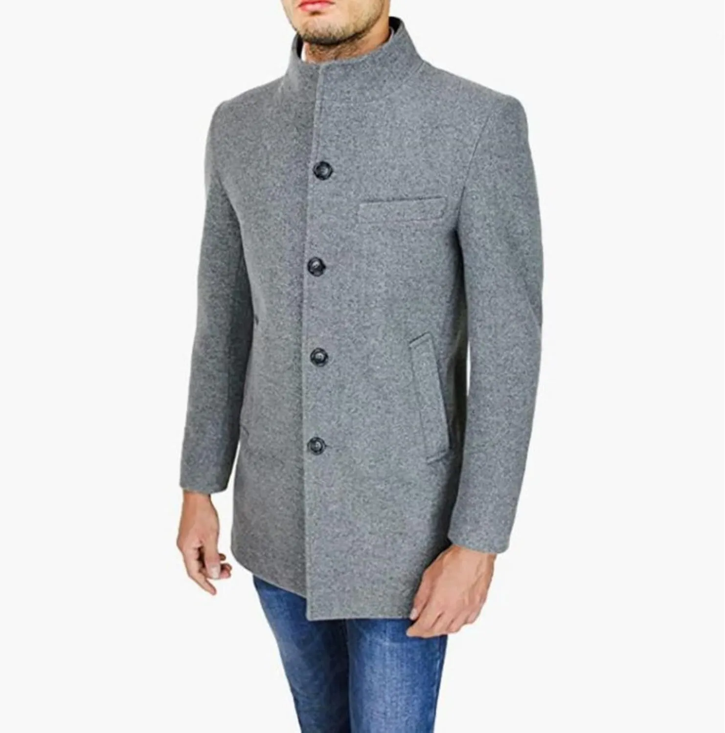 Maiyifu-GJ Mens Single Breasted Trench Coat Winter Warm Blend Pea Coat Lapel Work Business Jacket Outerwear