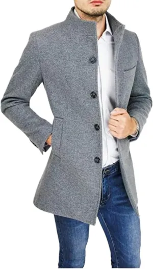 Maiyifu-GJ Mens Single Breasted Trench Coat Winter Warm Blend Pea Coat Lapel Work Business Jacket Outerwear