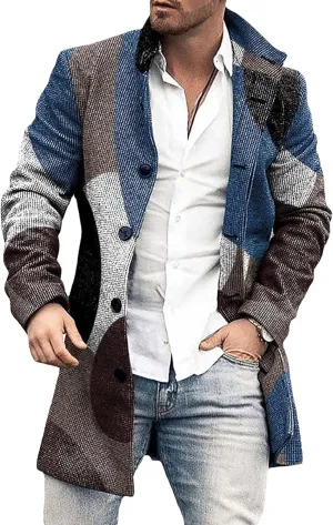 Maiyifu-GJ Mens Single Breasted Trench Jacket Winter Slim Fit Wool Blend Pea Coat Warm Lapel Work Business Jacket