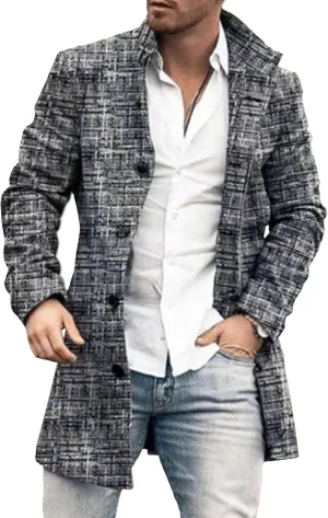 Maiyifu-GJ Mens Single Breasted Trench Jacket Winter Slim Fit Wool Blend Pea Coat Warm Lapel Work Business Jacket