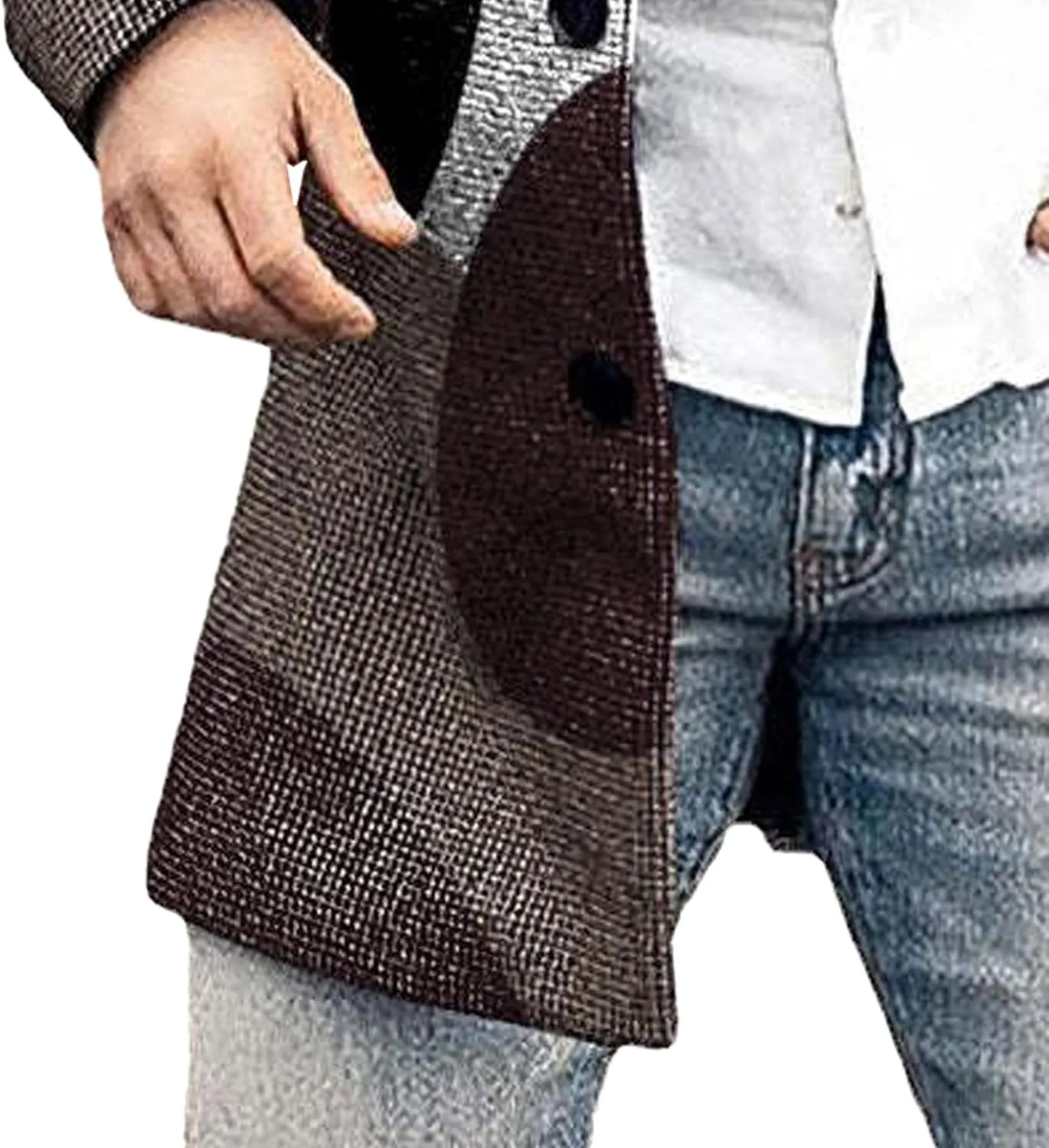 Maiyifu-GJ Mens Single Breasted Trench Jacket Winter Slim Fit Wool Blend Pea Coat Warm Lapel Work Business Jacket
