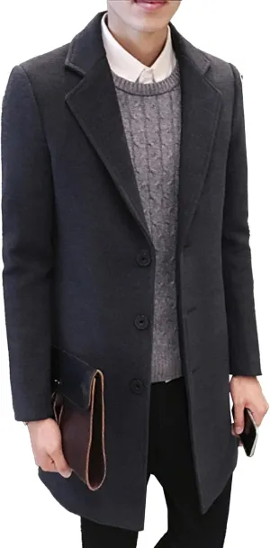 Maiyifu-GJ Men's Wool Blend Pea Coat Notched Lapel Single Breasted Long Peacoat Overcoat Warm Winter Trench Coat