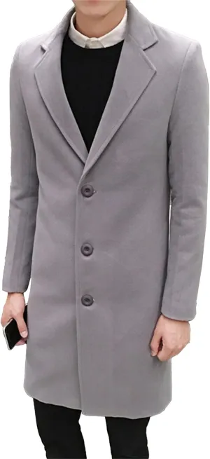 Maiyifu-GJ Men's Wool Blend Pea Coat Notched Lapel Single Breasted Long Peacoat Overcoat Warm Winter Trench Coat