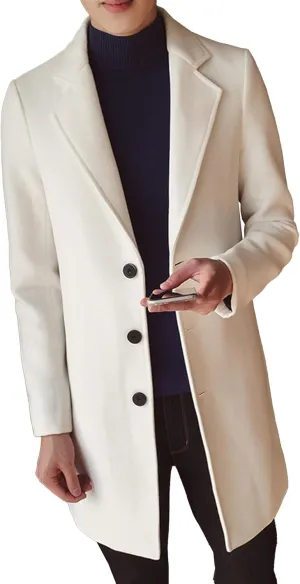 Maiyifu-GJ Men's Wool Blend Pea Coat Notched Lapel Single Breasted Long Peacoat Overcoat Warm Winter Trench Coat