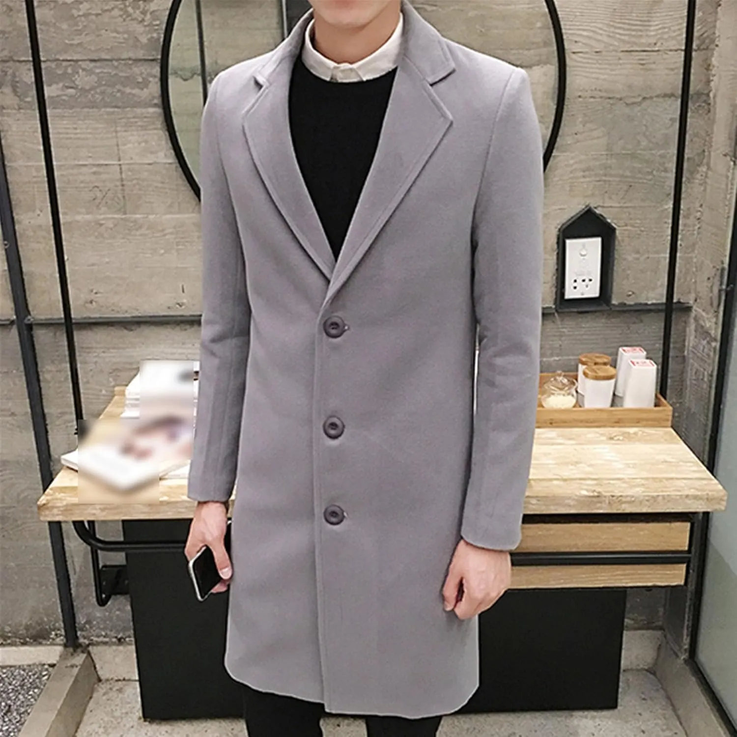 Maiyifu-GJ Men's Wool Blend Pea Coat Notched Lapel Single Breasted Long Peacoat Overcoat Warm Winter Trench Coat