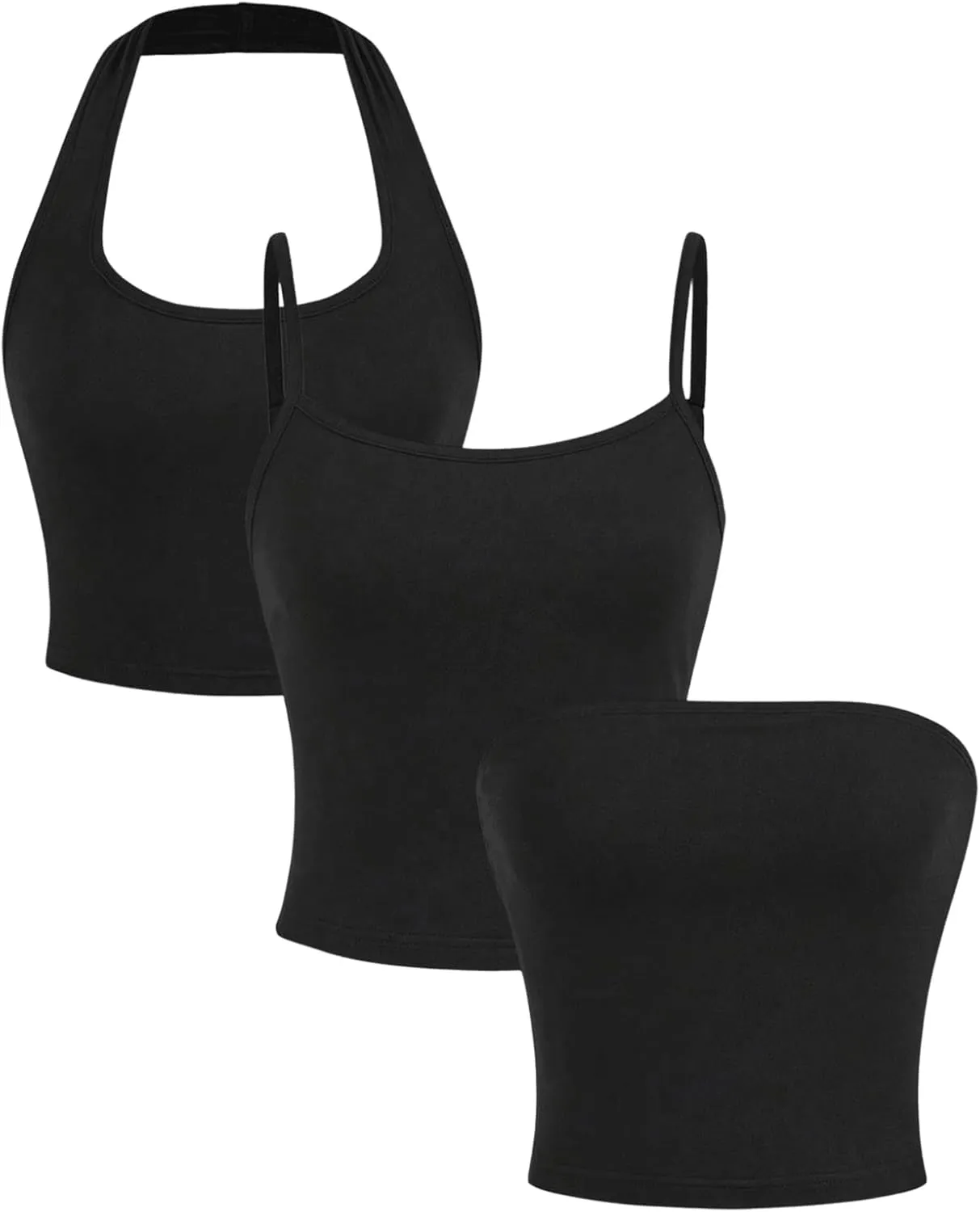 MakeMeChic Women's 3 Pack Halter Sleeveless Top Bandeau Camisole Fitted Crop Tops