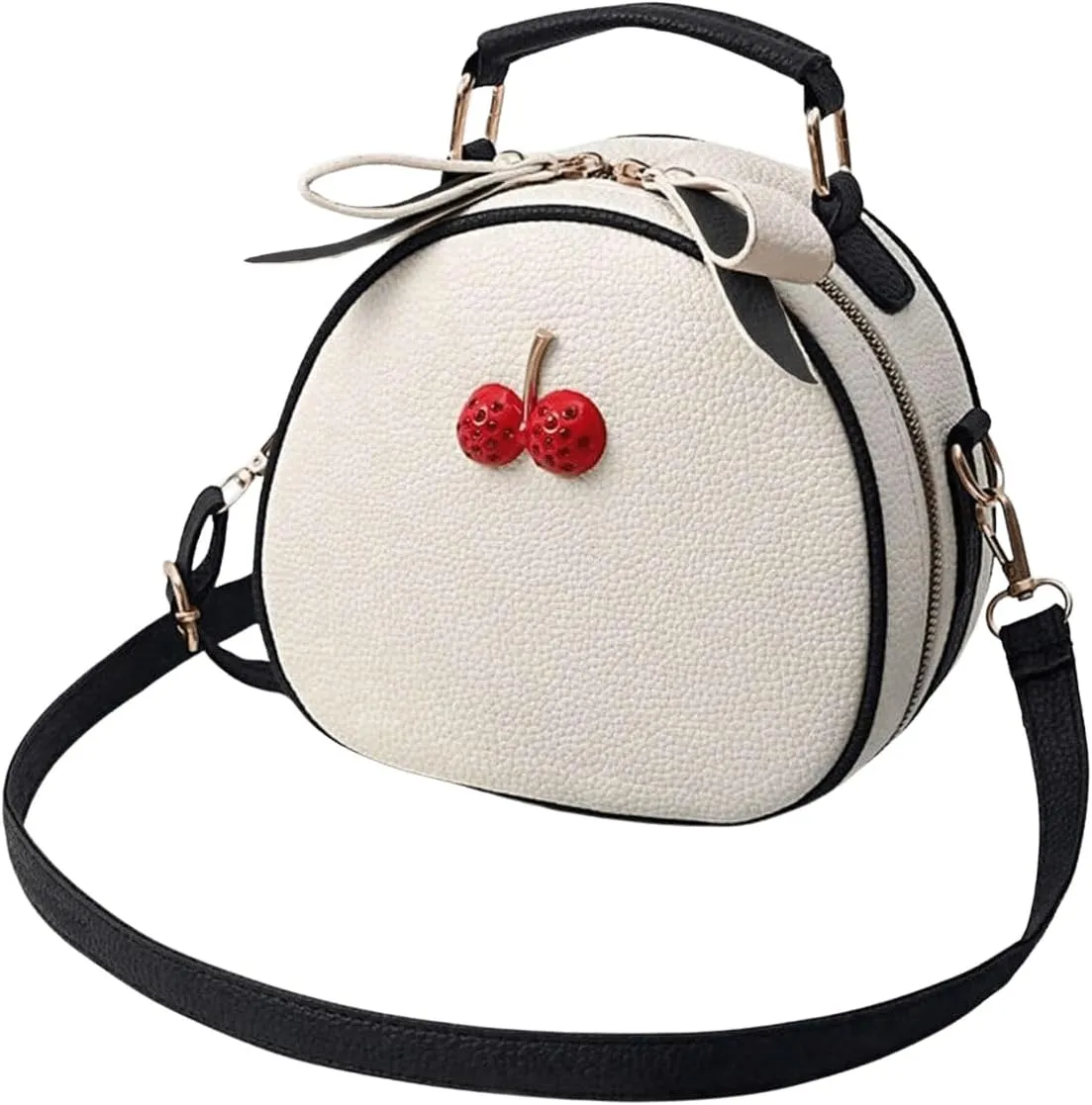 MakeMeChic Women's Cherry PU Leather Round Bag Top Handle Crossbody Handbags Satchel Purse