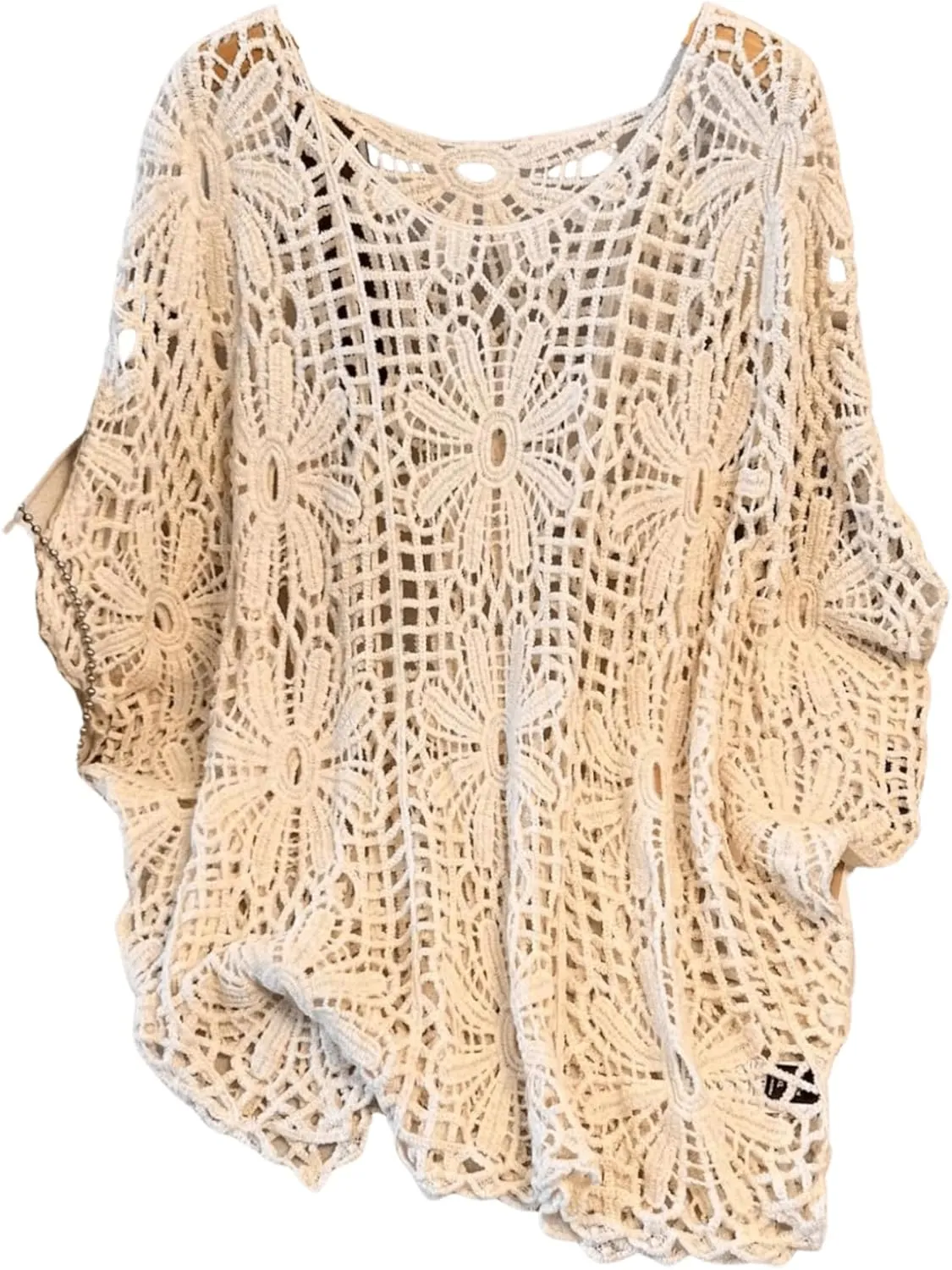 MakeMeChic Women's Plus Size Crochet Tops Floral Dolman Sleeve Summer Spring Top