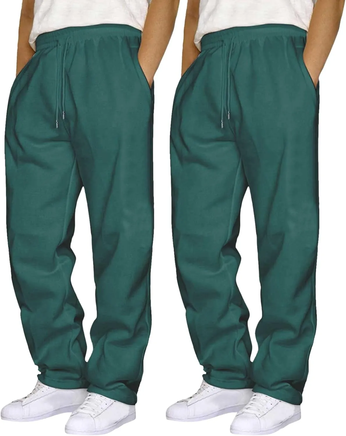 Male Hip Hop Pants Casual Solid Color Track Cuff Lace Up Workout Pants with Pocket 2 Pcs Men's Workout & Training