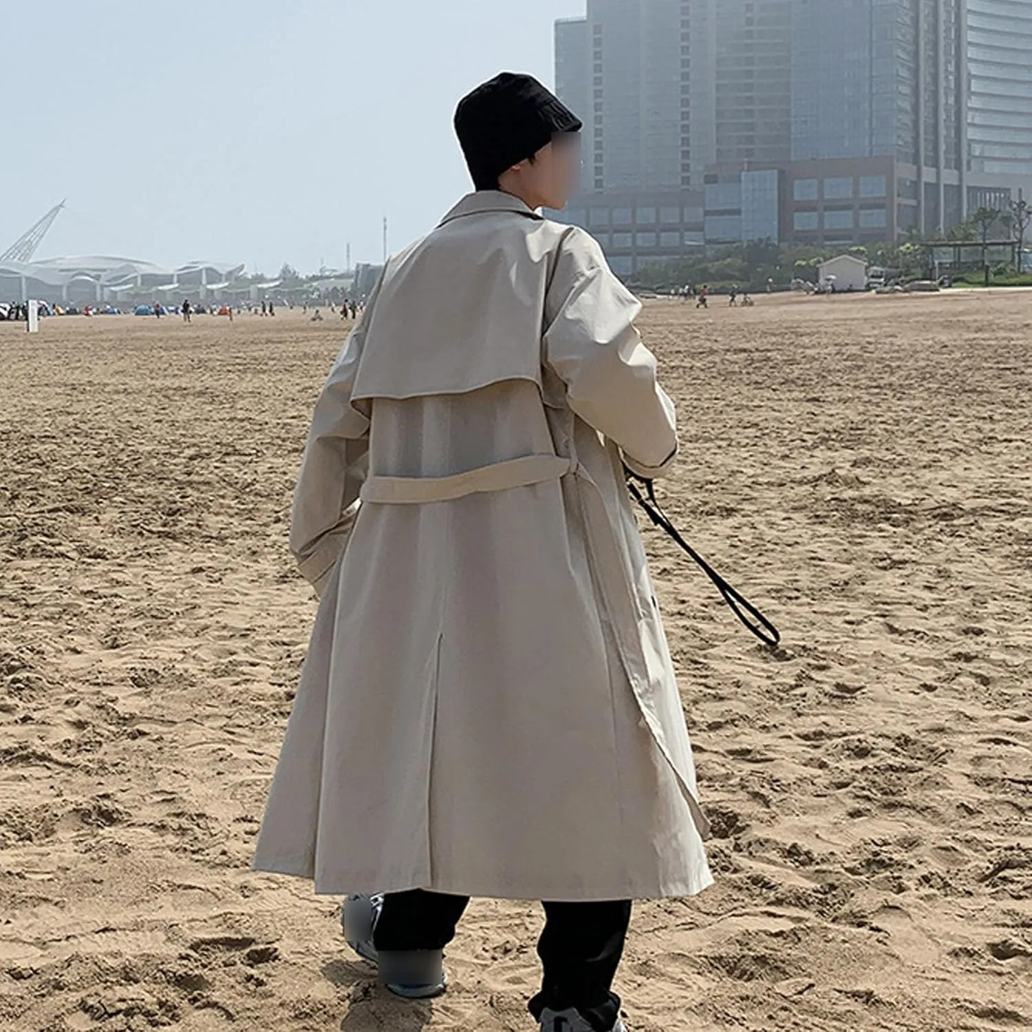 Man's Double Breasted Trench Coat Casual Lapel Long Windbreaker Slim Fit Jacket Windproof Overcoat With Belt