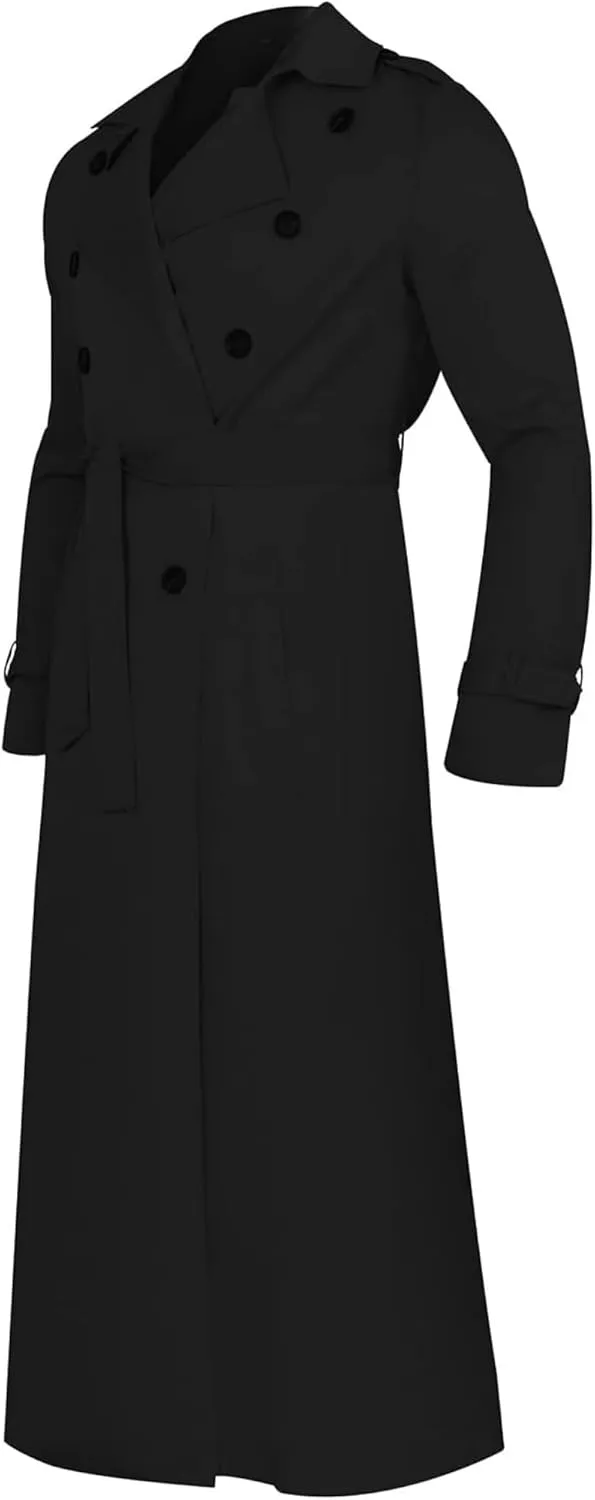 Man's Double Breasted Trench Coat Casual Lapel Long Windbreaker Slim Fit Jacket Windproof Overcoat With Belt