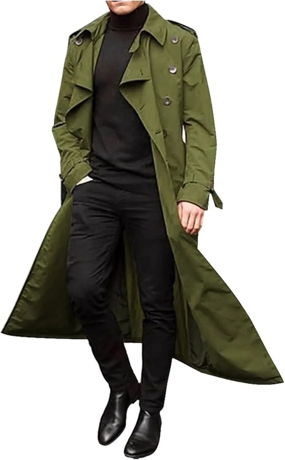 Man's Double Breasted Trench Coat Oversized Casual Loose Windbreaker Lapel Long Jacket Overcoat With Belt