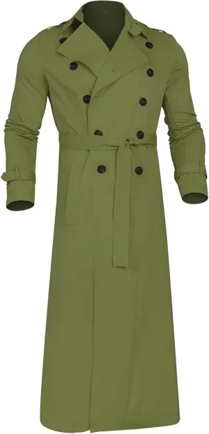 Man's Double Breasted Trench Coat Oversized Casual Loose Windbreaker Lapel Long Jacket Overcoat With Belt