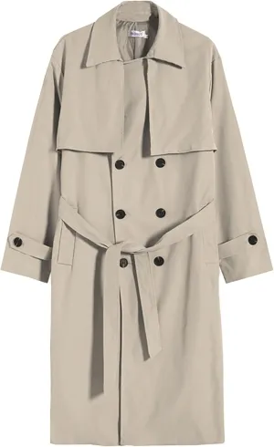 Man's Double Breasted Trench Coat Oversized Casual Loose Windbreaker Lapel Long Jacket Overcoat With Belt